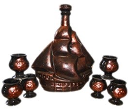 арт.71-073 Водочно-коньячный набор "Корабль медь" (штоф+6рюмок) 71-073