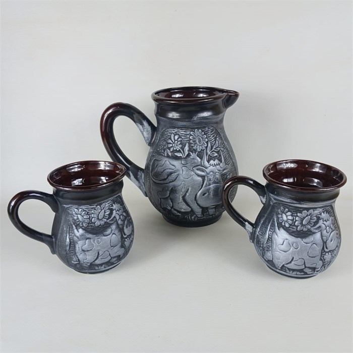 арт.ПН1014 48-233 Питьевой набор "Корова" Кувшин + 2 чашки (серебро) 48-233