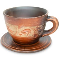 59-783 Чашка "Капучино" на малом блюдце "Ангоб", вальцованная 0,25л ; высота - 5см, ширина - 10см, длина - 9см BL_59-783