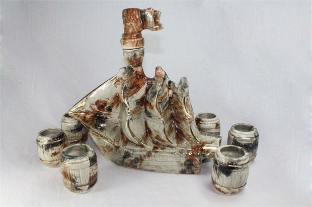 арт.ВК1005 71-103 Водочно-коньячный набор"Жемчужина" малахит  (штоф+6рюмок) ВК1005