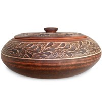 59-902 Блюдо для запекания - пловница №2 "Ангоб" из красной глины, 2,4 л; высота - 22см, ширина - 22см, длина - 22см BL_59-902