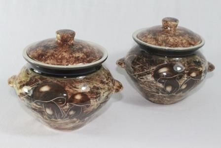 арт.ГО1011 8701 Горшок для запекания ИЗ 2 ШТ «Белый гриб» (мрамор) 0,7л. ГО1011