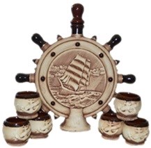 арт.71-066 Водочно-коньячный набор "Штурвал" шамот (штоф+6рюмок) 71-066