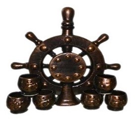 арт.71-066/1 Водочно-коньячный набор "Штурвал бронза" (штоф+6рюмок) 71-066/1