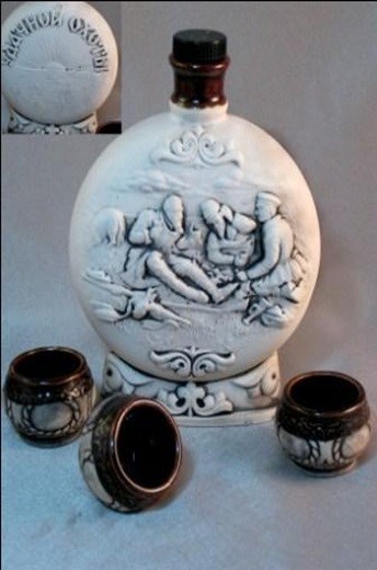 арт.3492 Водочно-коньчный набор  «Охотники» шамот (штоф+3стопки) 3492