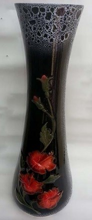 арт.3248/1 Ваза"Гибискус" (черный мрамор) Н=52см 3248/1