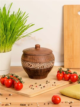 69-331 Горшок для жаркого №1 (Орнамент) 0,55 л. ; высота - 10см, ширина - 12см, длина - 12см 69-331