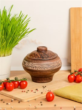 69-332/1 Чугунок/Горшок для жаркого №2 (Орнамент) 0,6 л. ; высота - 14см, ширина - 14см, длина - 14см 69-332/1