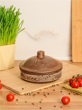 69-359  Жаровня с крышкой (Орнамент) 0,45 л. ; высота -9,5см, ширина - 15см, длина - 15см 69-359