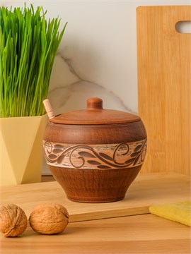 69-330М1 Емкость для меда №1 (Орнамент) 0,7 л. ; высота - 13см, ширина - 13см, длина - 13см (2) (2) (2) 69-330М