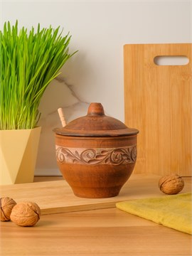 69-328М1 Емкость для меда (Орнамент) 0,6 л. ; высота - 13см, ширина - 12см, длина - 12см 69-328М