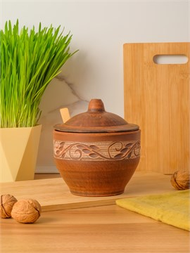 69-360М1 Емкость для меда (Орнамент) 0,85 л. ; высота - 14см, ширина - 13см, длина - 13см 69-360М