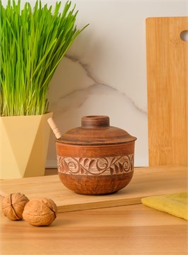 69-350/1М1 Емкость для меда №2 (Орнамент) 0,35 л. ; высота - 10см, ширина - 11см, длина - 11см ( 69-350/1М