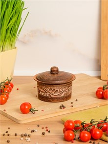 69-337 Кокотница для жульена с крышкой (Орнамент) 0,25 л. ; высота - 8см, ширина - 10см, длина - 10см .69-337