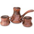 59-787 Набор "Деревня" из красной глины турка и 2 чашки; высота - 14см, ширина - 22см, длина - 14см BL_59-787