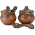 59-786 Солонка с ложкой из красной глины, 150 гр; высота - 7см, ширина - 7см, длина - 7см BL_59-786
